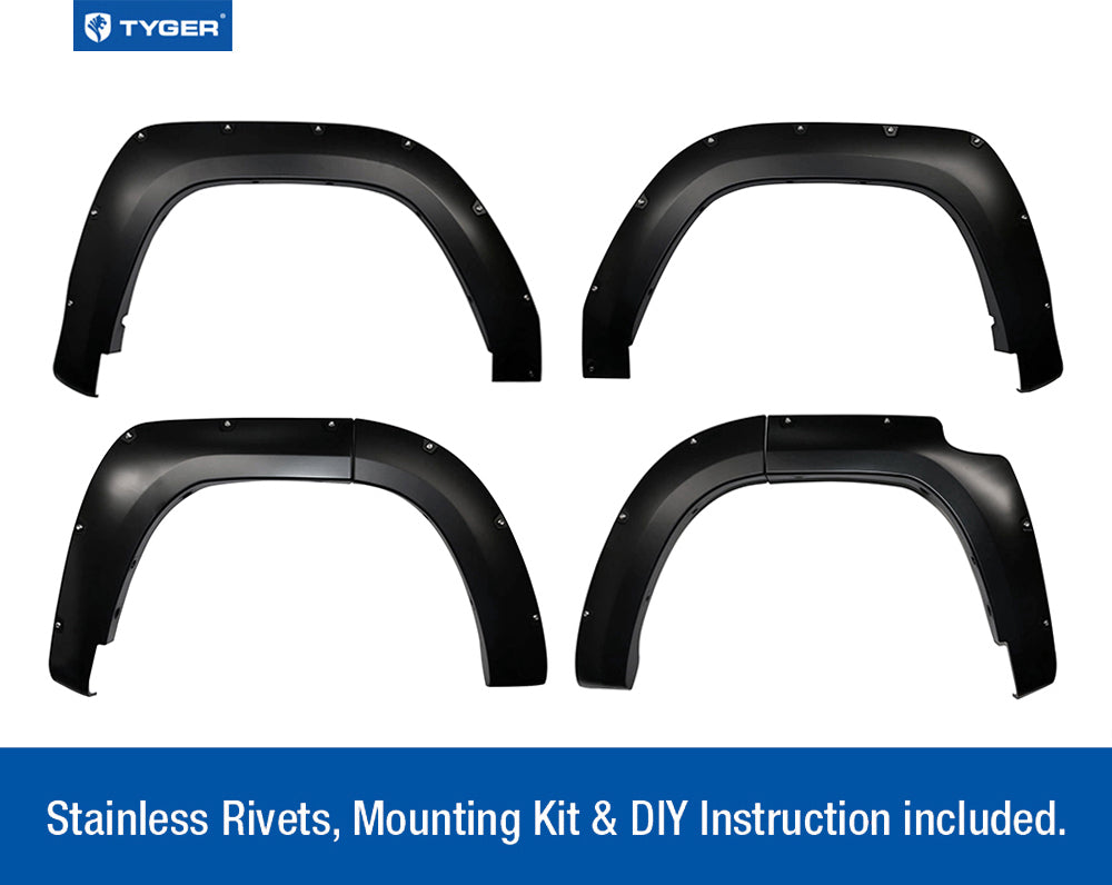 Tyger Auto, Tyger Bolt-Riveted Style Fender Flares Toyota 4Runner (14-21) 4PC Paintable Smooth Matte Black