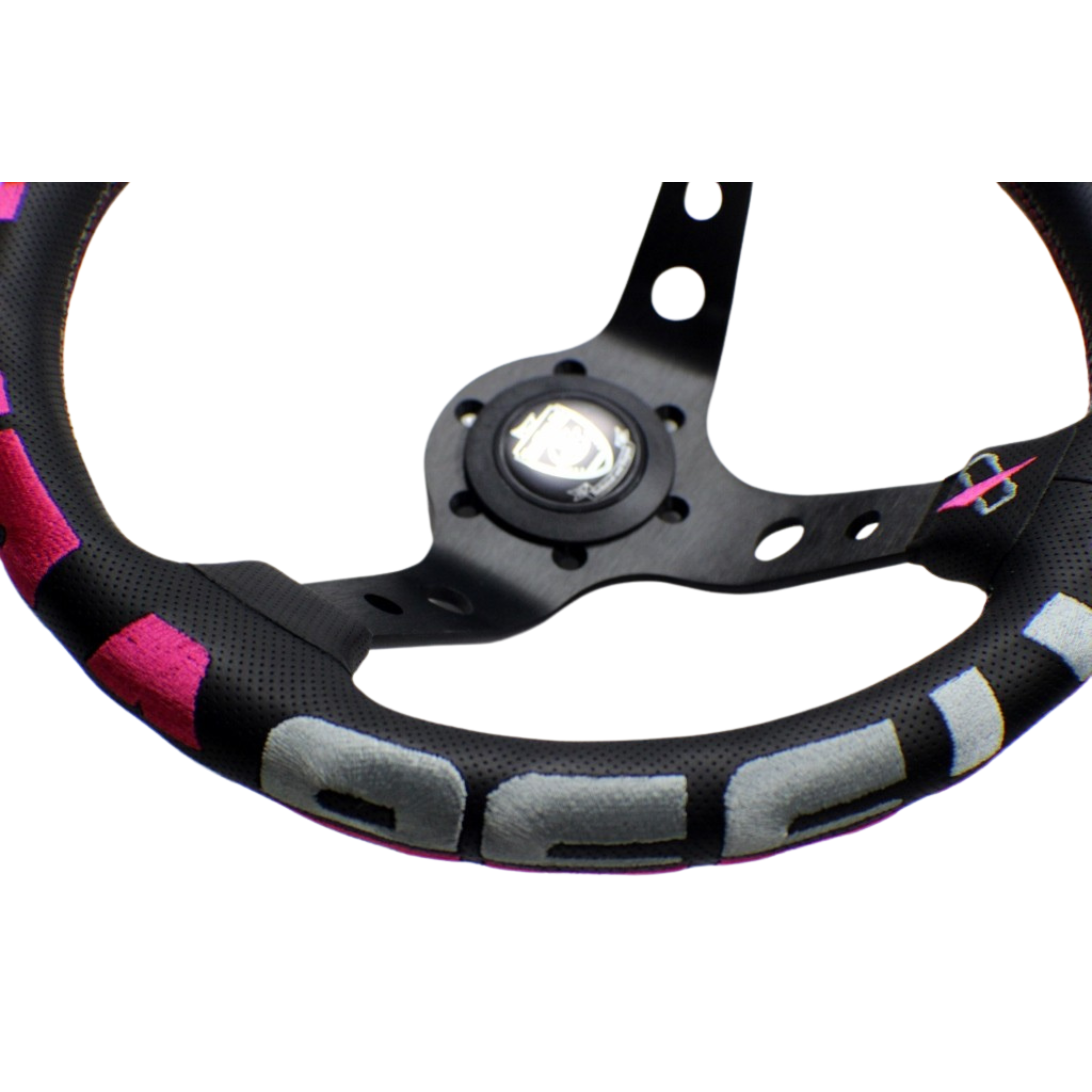 Vertex, Vertex Deep Dished Leather Steering Wheel (1996 350mmx90mm) Green or Pink