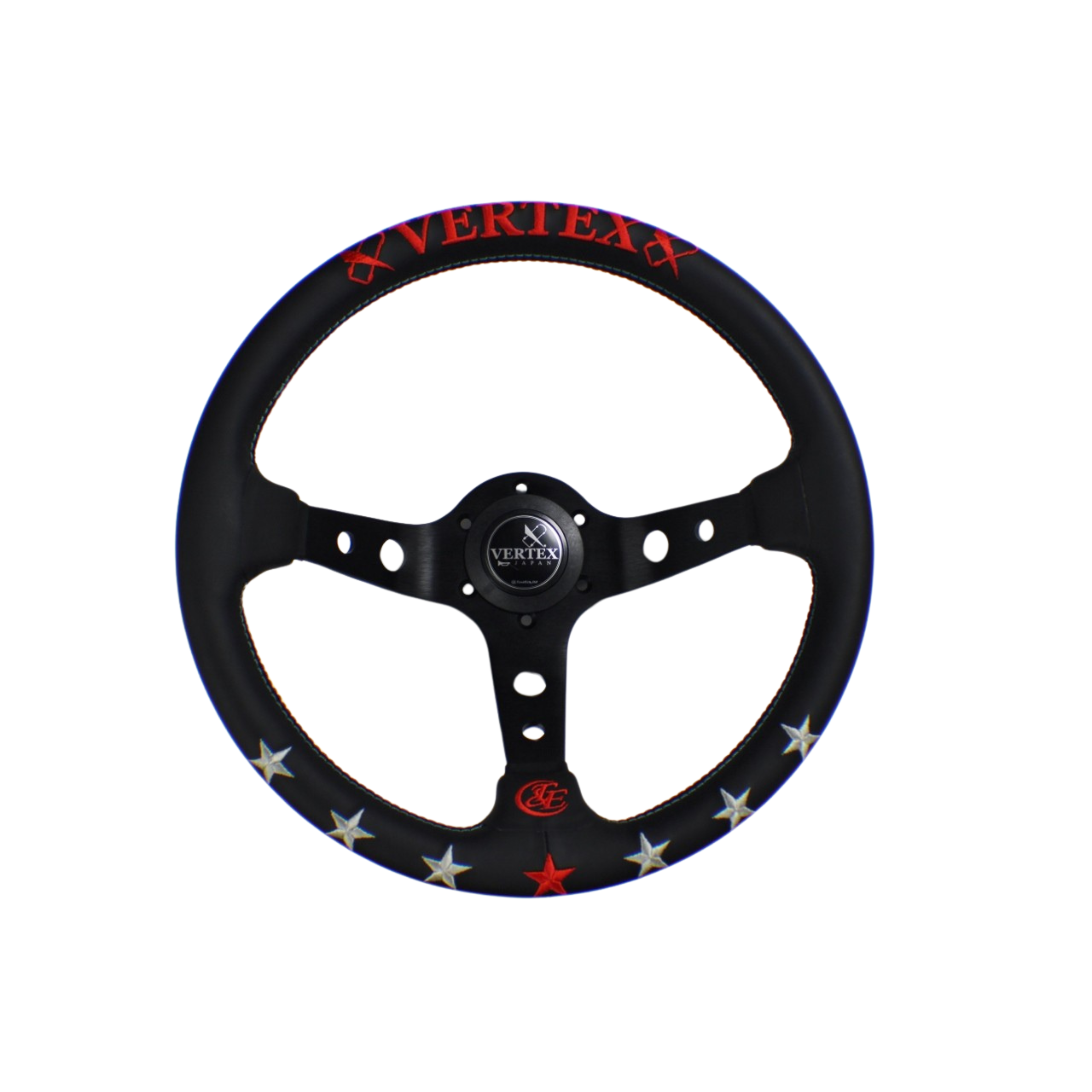 Vertex, Vertex Deep Dished Leather Steering Wheel (7 Star 350mmx90mm) Blue/Mint or Red/Blue