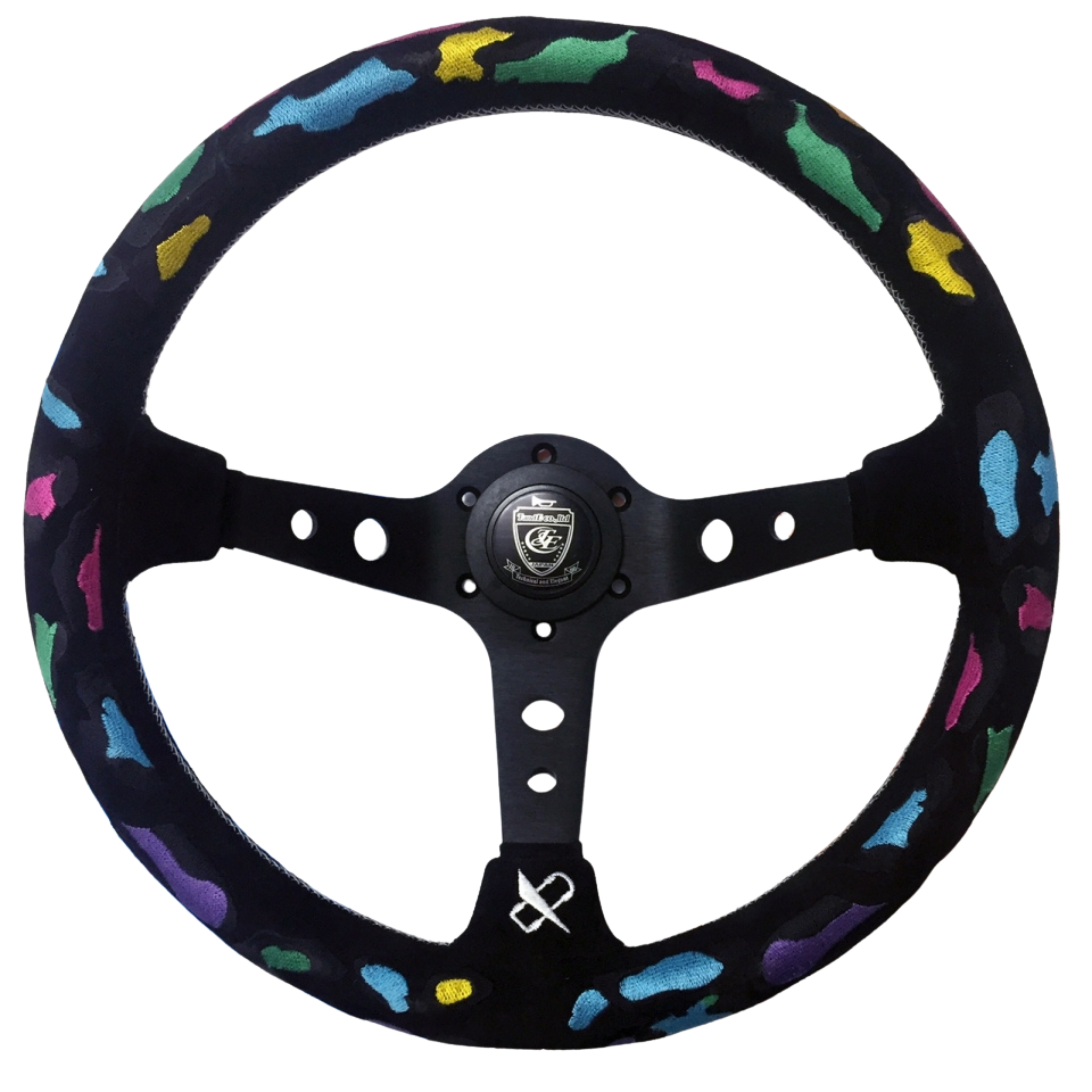 Vertex, Vertex Deep Dished Steering Wheel (Leopard 330mmx90mm) Black Suede