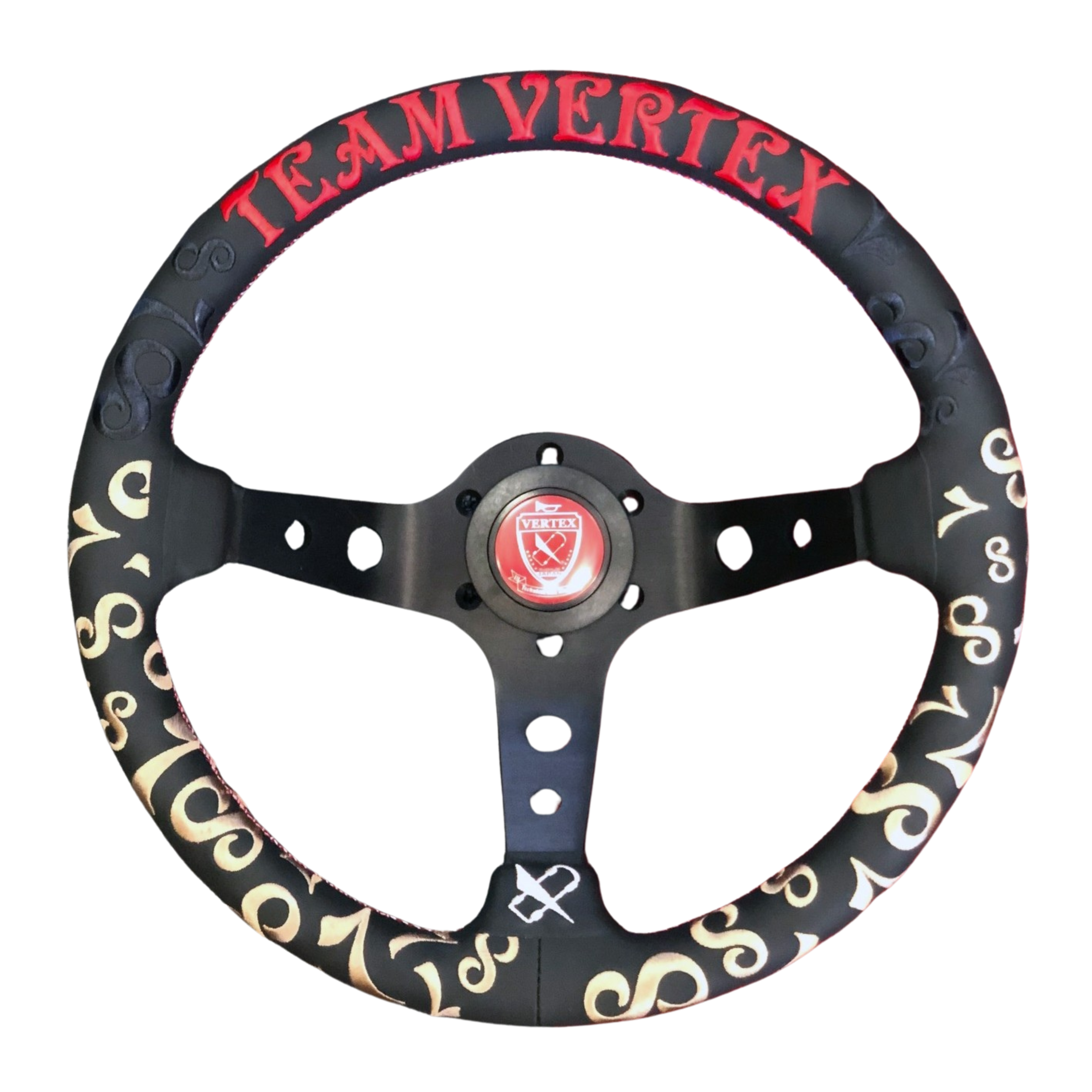 Vertex, Vertex Deep Dished Steering Wheel (Seventy-Eight 330mmx90mm) Black Leather