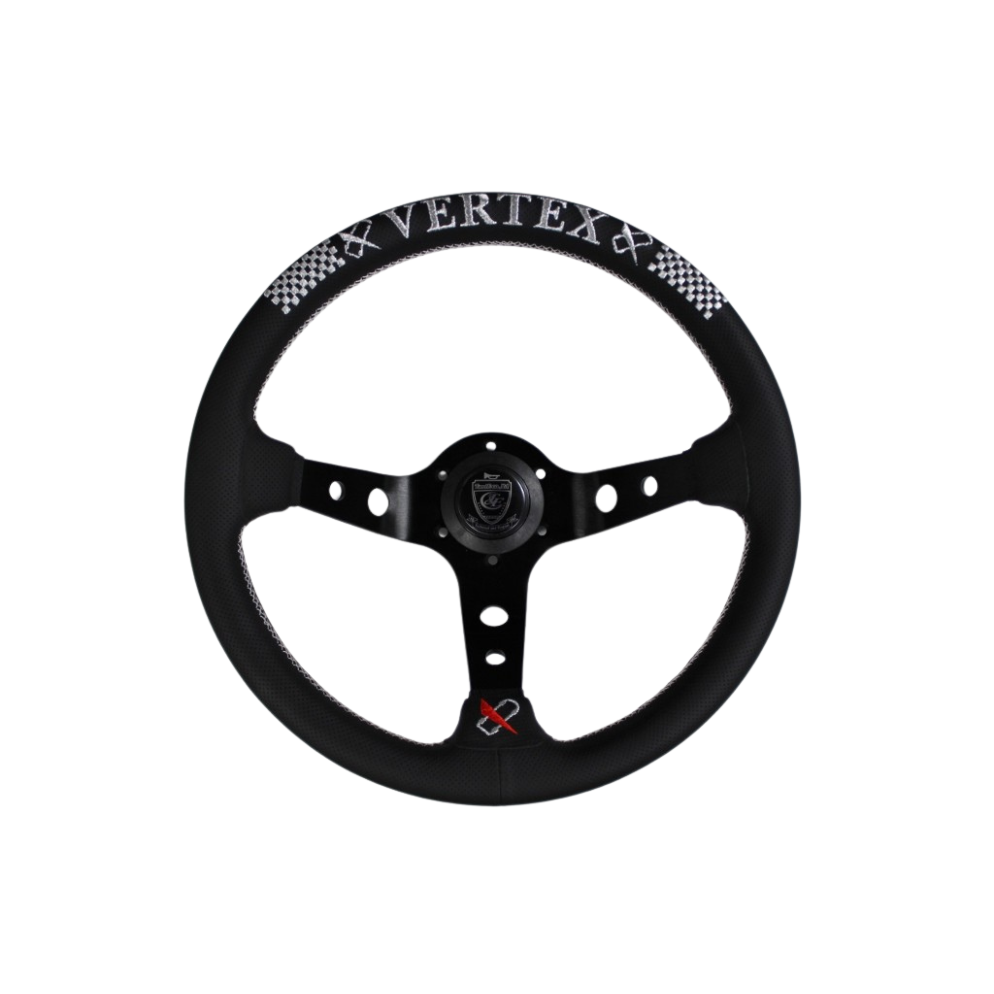 Vertex, Vertex Leather Steering Wheel (Checker 350mmx90mm) Deep Dished