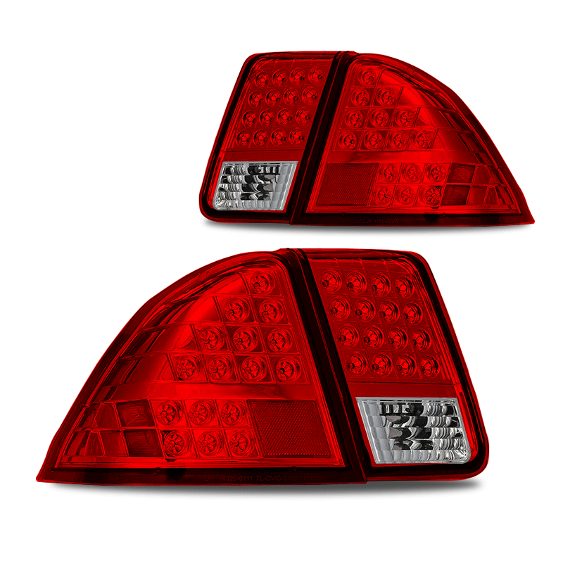 Winjet, Winjet LED Tail Lights Honda Civic Sedan (2001-2005) Chrome / Red