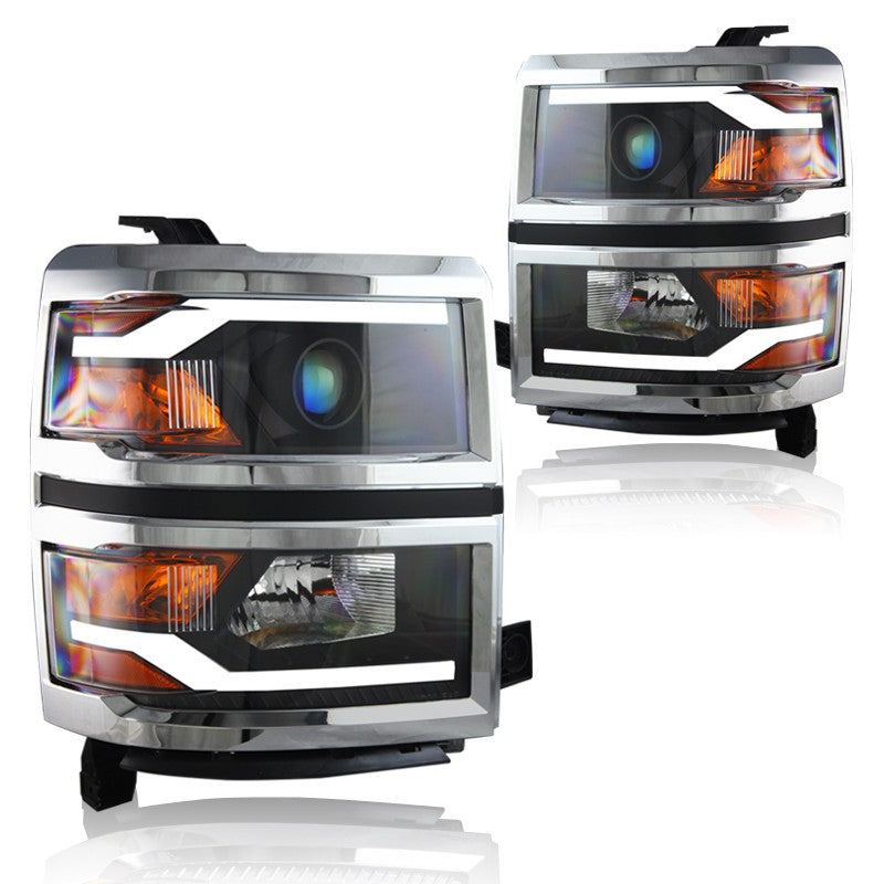 Winjet, Winjet Projector Headlights Chevy Silverado (2014-2015) LED DRL - Black / Chrome