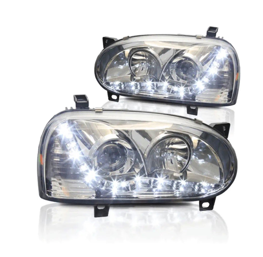 Winjet, Winjet Projector Headlights VW Golf MK3 (1993-1998) w/ LED DRL