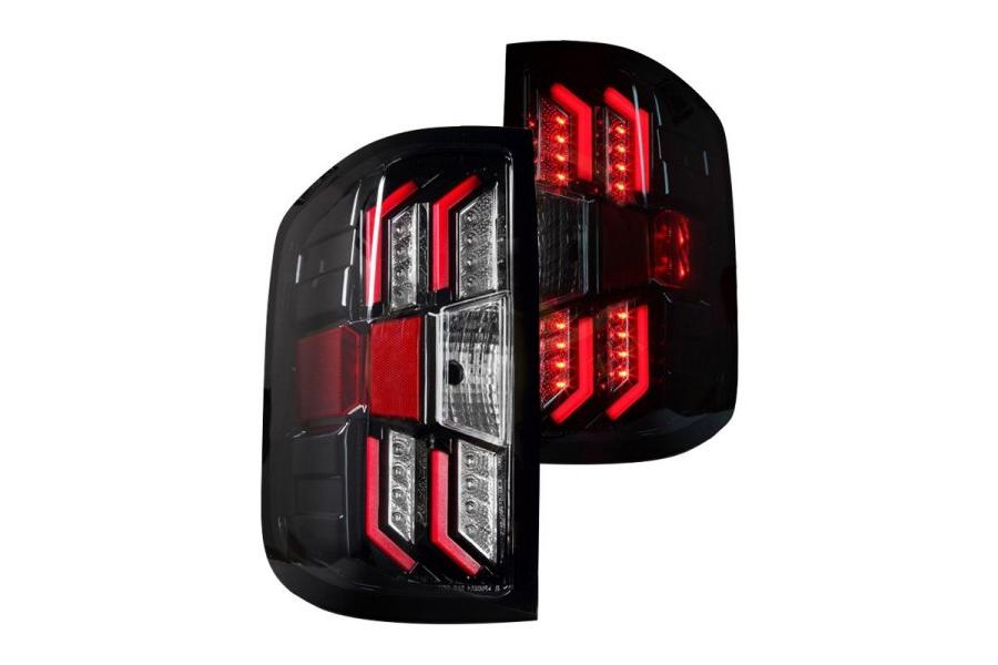 Winjet, Winjet Renegade LED Tail Lights Chevy Silverado (14-17) Gloss Back / Clear & Red Glow Bar