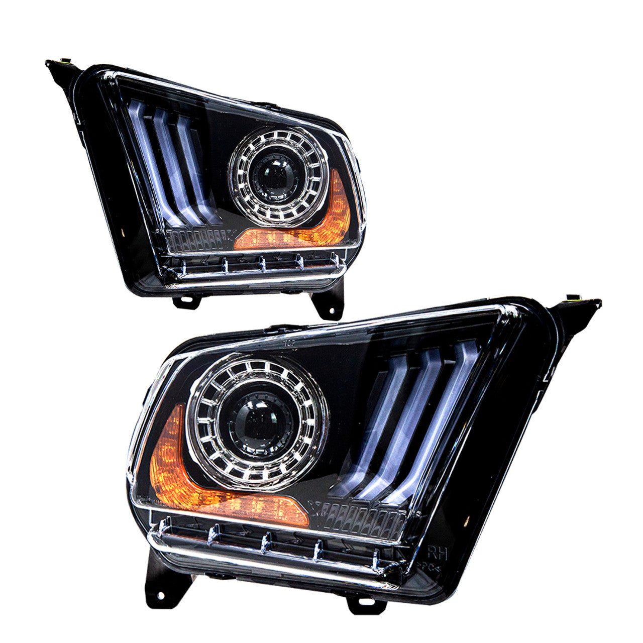 Winjet, Winjet Renegade Projector Headlights Ford Mustang Halogen Model (10-14) w/ LED Switchback Sequential DRL Light Bar