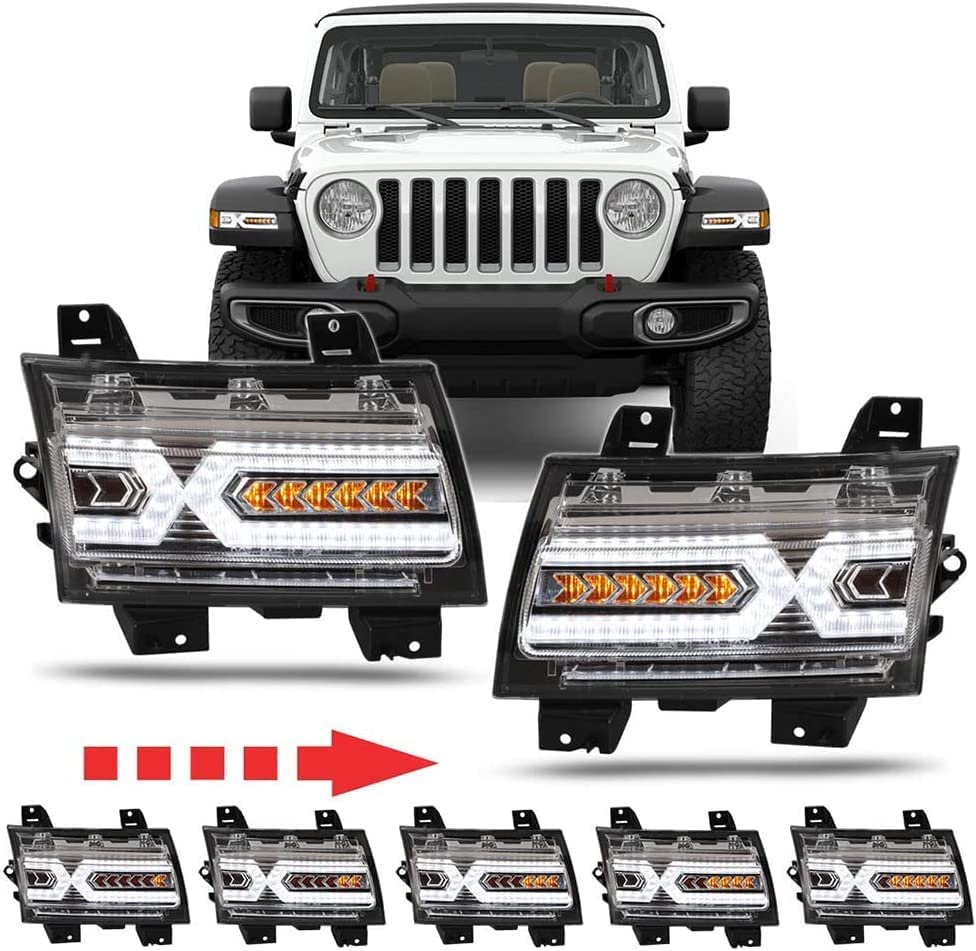 Winjet, Winjet Renegade Turn Signal Lights Jeep Wrangler JL / Gladiator (18-22) LED DRL w/ Sequential Lights