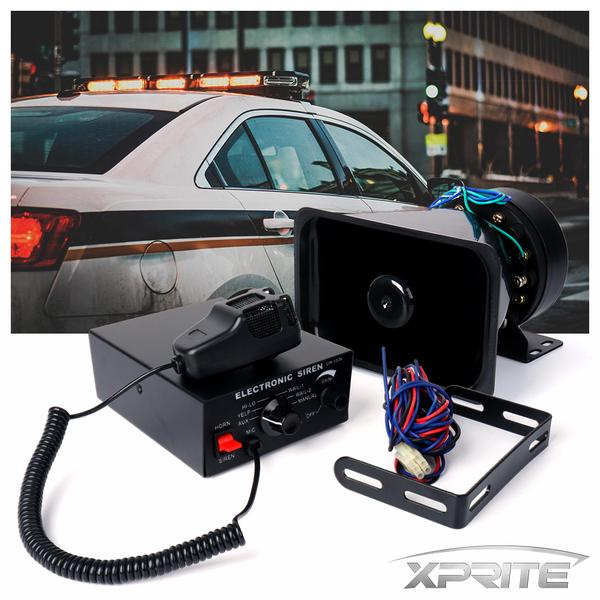 Xprite USA, Xprite 100W 7 Tone PA System Emergency Vehicle Siren Speaker PA System w/ Handheld Microphone - SIREN-100W