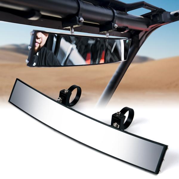 Xprite USA, Xprite 17.5" Convex Rear Wide View Tempered Glass Mirror for UTVs with 1.75" Rollbars - UTV-CM-G2