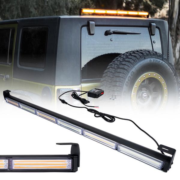 Xprite USA, Xprite 35" Warrant Series Traffic Advisor COB LED Strobe Light Bar - White-Amber / Amber