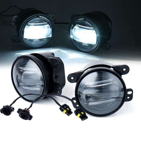 Xprite USA, Xprite 4" 60W CREE LED Fog Lights Land Rover Defender 90/110 with DRL - FL-R4IN-G2-DRL-W