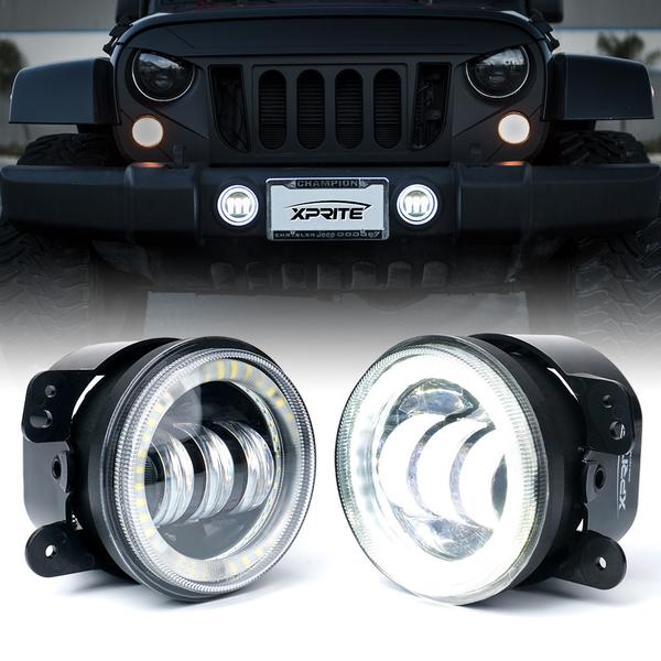 Xprite USA, Xprite 4" CREE LED Fog Lights Dodge Magnum (2005-2008) Charger (2011-2013) w/Halo Ring DRL - Blue/Green/Red/White/Amber