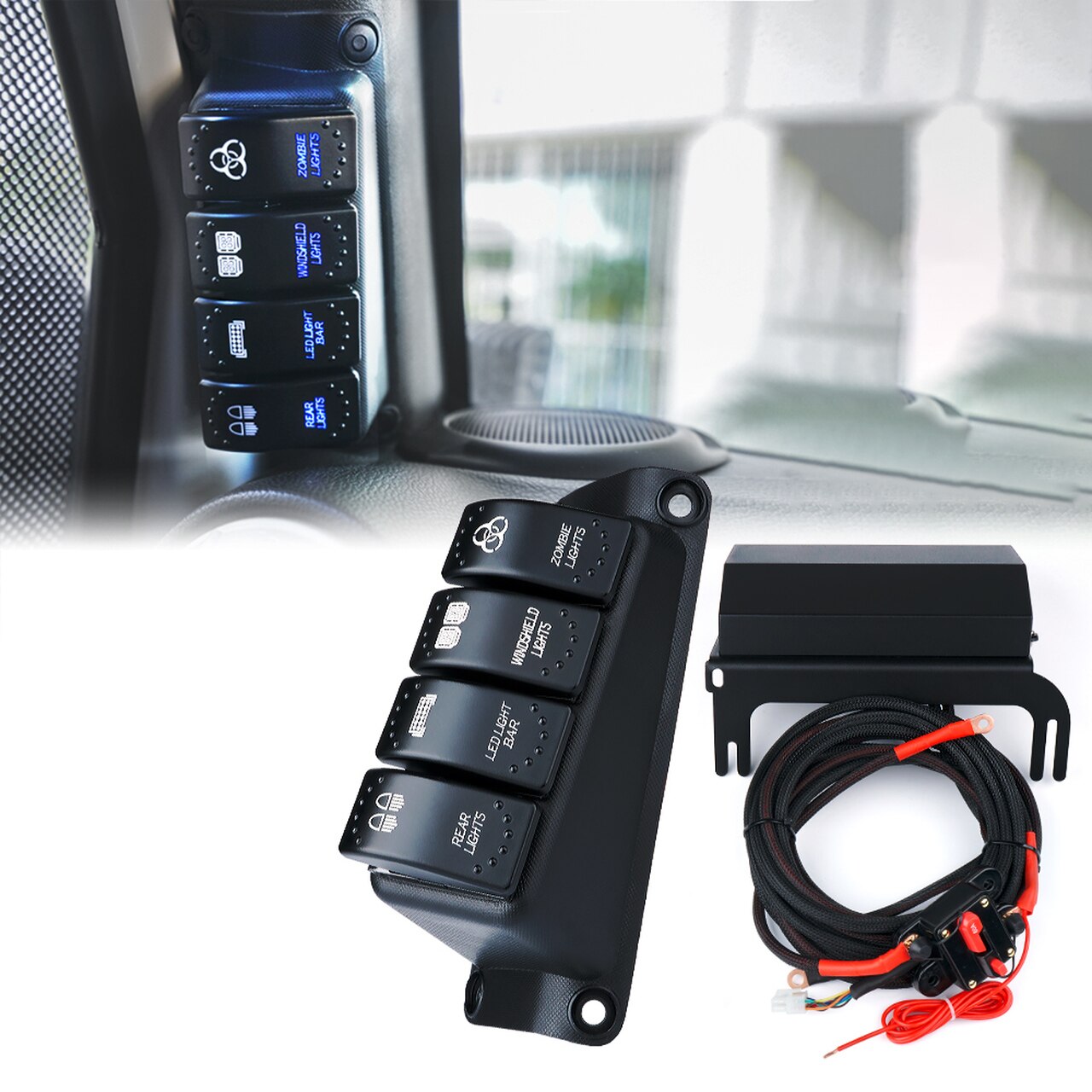 Xprite USA, Xprite 4 Rocker Switch Pod Control System Jeep JK & JKU (07-18) CS-4SWITCH-G1