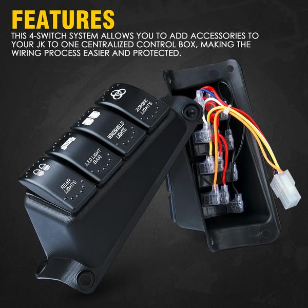 Xprite USA, Xprite 4 Rocker Switch Pod Controls Jeep Wrangler JK/JKU (2007-2018) A-Pillar Mounted