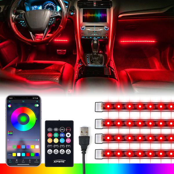 Xprite USA, Xprite 4PC Celestial Series Bluetooth and Remote Control RGB LED Interior Car Light Set (USB Powered) DL-IL-G3