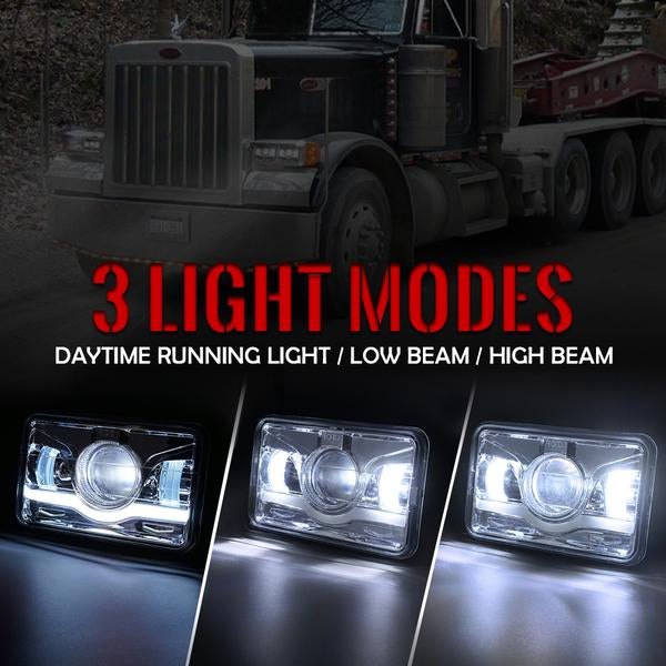 Xprite USA, Xprite 6100 Evolution 4x6" CREE LED Headlight with Sunrise Type DRL - 1pc / 2pc / 4pc