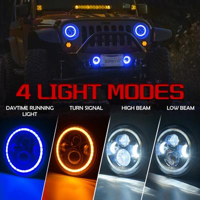 Xprite USA, Xprite 7" 80W CREE LED Headlights Jeep Wrangler TJ / JK [w/ Blue Halo] (97-18) HL-JEEP-R7IN-80W-B