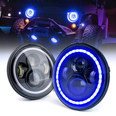 Xprite USA, Xprite 7" 80W CREE LED Headlights Jeep Wrangler TJ / JK [w/ Blue Halo] (97-18) HL-JEEP-R7IN-80W-B