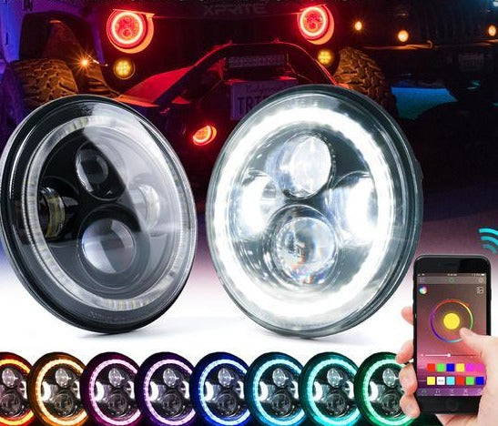 Xprite USA, Xprite 7" 90W CREE LED Headlights Jeep Wrangler JK (1997-2018) w/ RGB Halo - HL-90W-G1-RGB