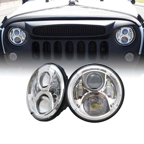 Xprite USA, Xprite 7" 90W Chrome G5 CREE LED Headlights Jeep Wrangler (1997-2018) HL-R7IN-CR-G5