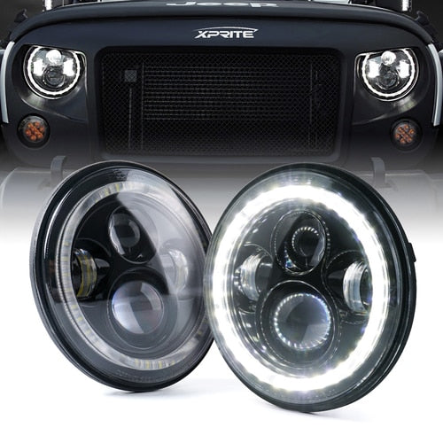 Xprite USA, Xprite 7" 90W LED Headlights Jeep Wrangler (97-18) White / Red / Blue / Green Halo