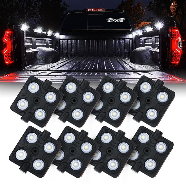 Xprite USA, Xprite 8 LED Square Rock Light Pods Truck Bed Lighting Kit w/ Switch - DL-002-L4-W