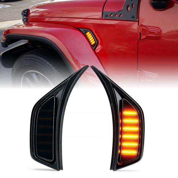 Xprite USA, Xprite Amber LED Fender Marker Lights Jeep Wrangler JL JLU Gladiator JT (2018+ ) w/ Smoke Lens - SL-JL-G1-SMK