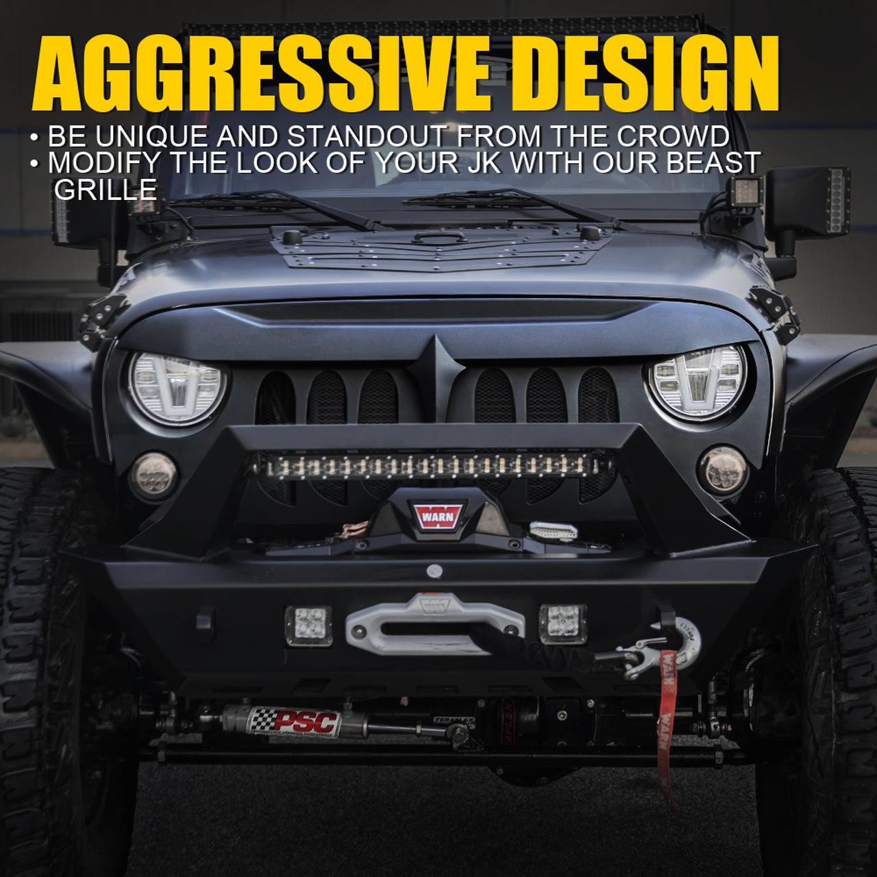 Xprite USA, Xprite Beast Grill Jeep Wrangler JK (07-18) w Removable Steel Mesh