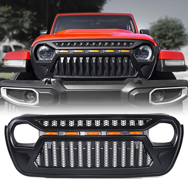 Xprite USA, Xprite Black Gladiator Grille Jeep Wrangler JL/JT (2018-2020 ) w/ Amber LED Running Lights - ZS-0106K-JL