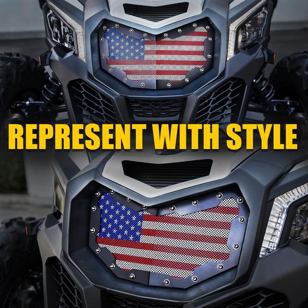 Xprite USA, Xprite Black Steel Grille Can-Am Maverick X3 (2017-2020) w/ U.S. Flag Mesh - UTV-CG-G1-FLAG