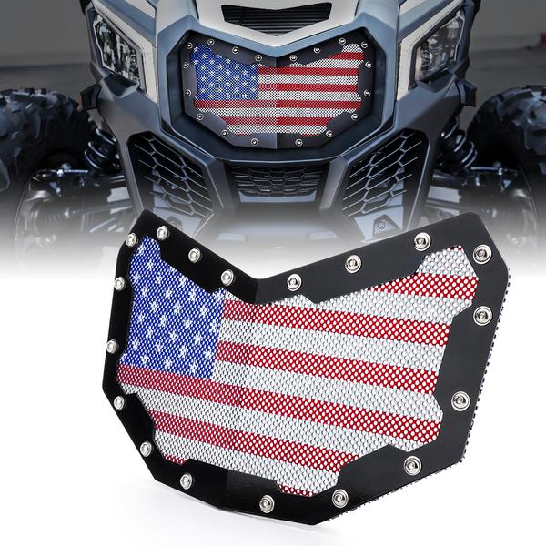 Xprite USA, Xprite Black Steel Grille Can-Am Maverick X3 (2017-2020) w/ U.S. Flag Mesh - UTV-CG-G1-FLAG