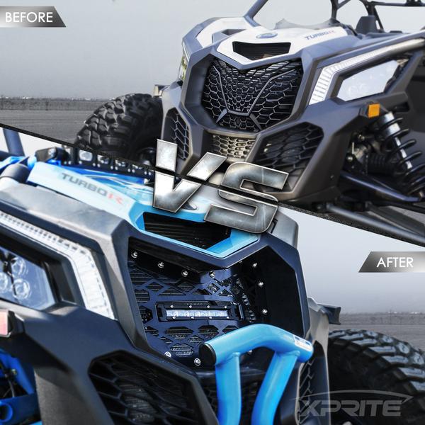 Xprite USA, Xprite Black Steel Mesh Grille Can-Am Maverick X3 (2017-2018) w/ 8" LED Lightbar - UTV-CG-G1+C6A