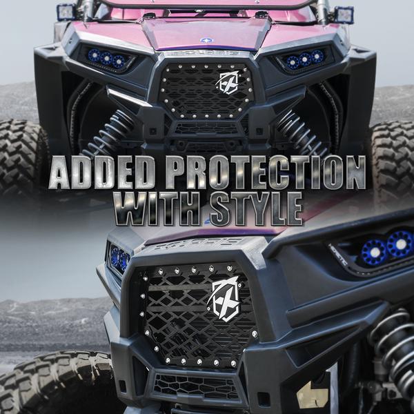 Xprite USA, Xprite Black Steel Mesh Grille Polaris RZR/900/S/1000 XP (2014-2018) with Badge - UTV-PG-G1