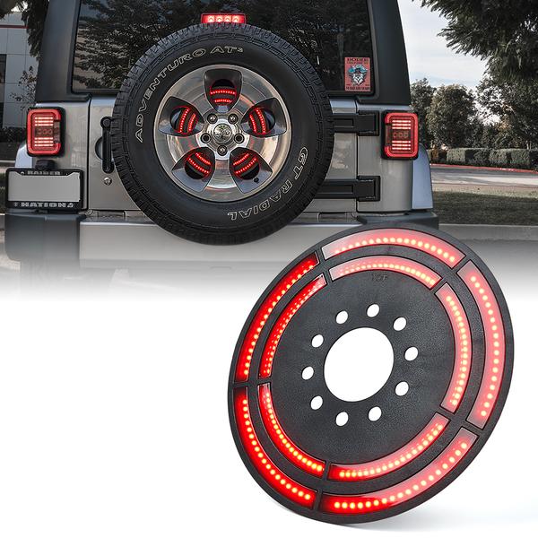 Xprite USA, Xprite Spare Tire LED Brake Light Jeep Wrangler JK (2007-2018) JL (2018-2020) X-Pro 14" Cyclone Series Dual - TL-UNI-WHEEL-G1