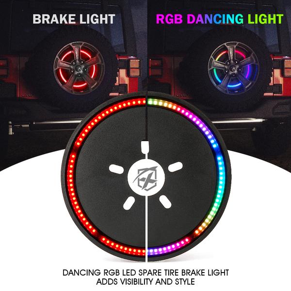 Xprite USA, Xprite Spare Tire RGB LED Brake Light Jeep Wrangler JK (2007-2018) JL (2018-2020) 14"  with Remote Control - TL-UNI-WHEEL-G2