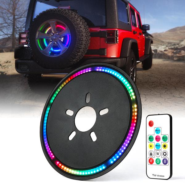 Xprite USA, Xprite Spare Tire RGB LED Brake Light Jeep Wrangler JK (2007-2018) JL (2018-2020) 14"  with Remote Control - TL-UNI-WHEEL-G2