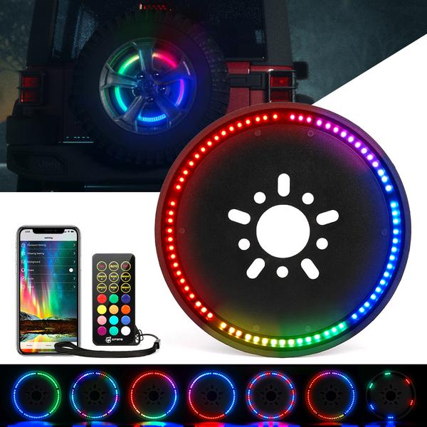 Xprite USA, Xprite Spare Tire RGB LED Brake Light Jeep Wrangler JK (2007-2018) JL (2018-2020) w/ Remote Control & Bluetooth - TL-UNI-WHEEL-G3