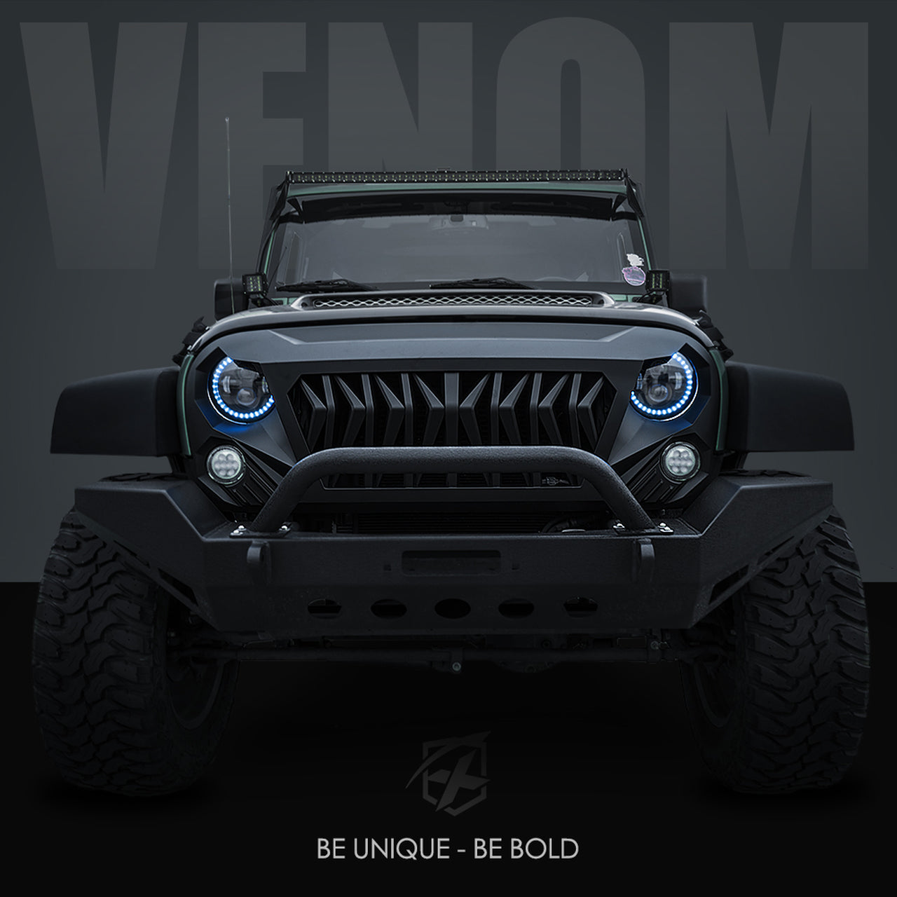 Xprite USA, Xprite Venom Grill Jeep Wrangler JK (2007-2018) Black ABS Plastic