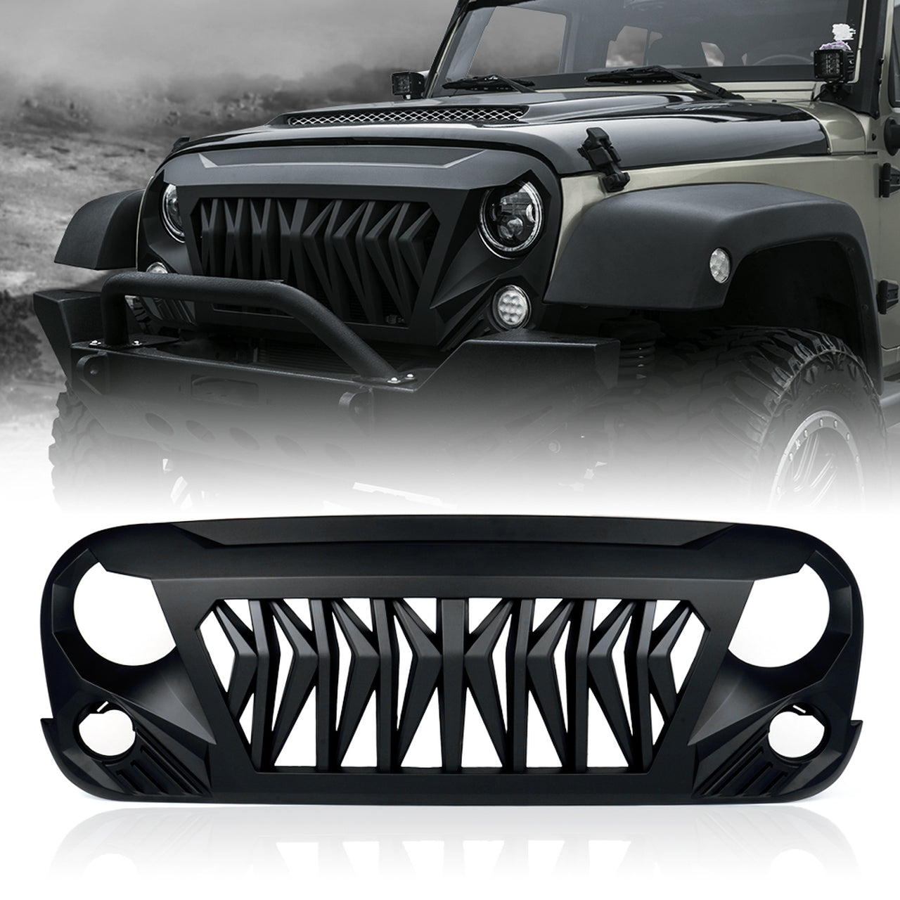 Xprite USA, Xprite Venom Grill Jeep Wrangler JK (2007-2018) Black ABS Plastic