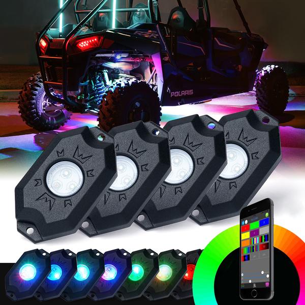 Xprite USA, Xprite Victory Series Bluetooth Multi-Color RGB LED Rock Lights - 4pc / 6pc