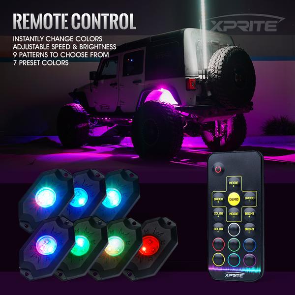 Xprite USA, Xprite Victory Series Remote Control RGB LED Rock Lights - 4pcs / 6pcs / 8pcs