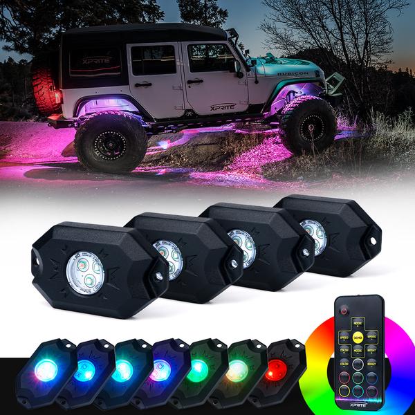 Xprite USA, Xprite Victory Series Remote Control RGB LED Rock Lights - 4pcs / 6pcs / 8pcs