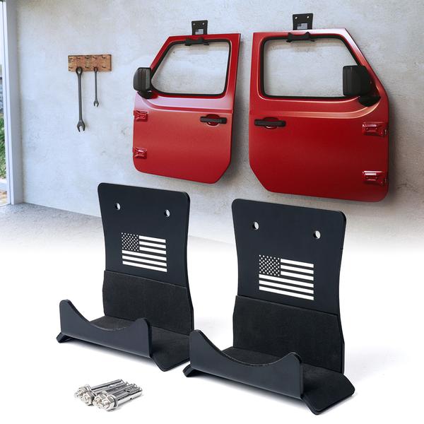 Xprite USA, Xprite Wall Mount Door Hanger Jeep Wrangler CJ YJ TJ LJ JK JL JT (1956-2020) w/ US Flag / Standard