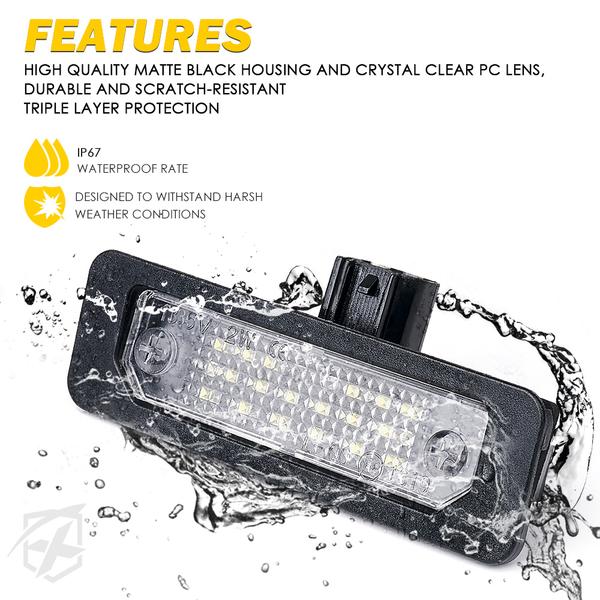 Xprite USA, Xprite White LED License Plate Light Assembly Ford Focus (2008-2011) Fusion (2006-2012) Taurus (2008-2019) LPL-FD003-G1-CLR