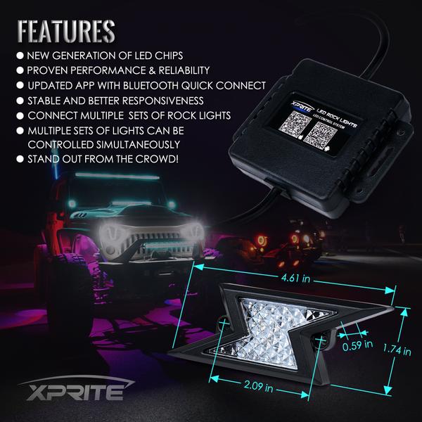 Xprite USA, Xprite Z-Force Lightning LED RGB Bluetooth Rock Lights - 4pcs / 6pcs / 8pcs