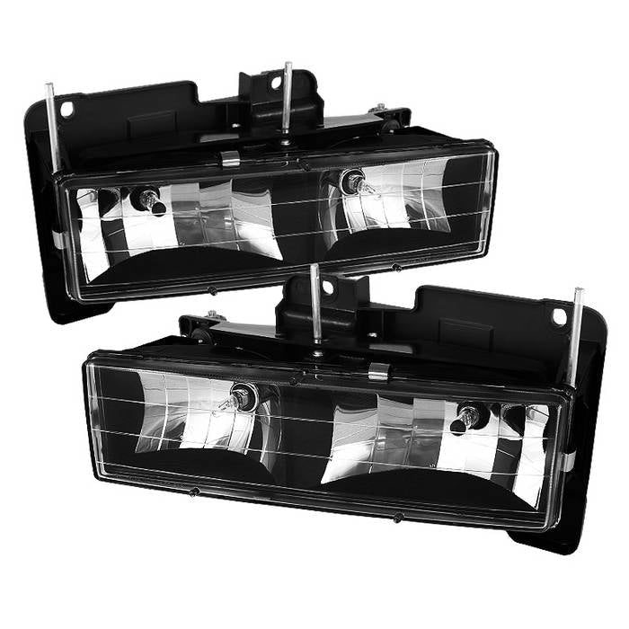 Xtune, Xtune Crystal Headlights Chevy Silverado (88-98) Black or Smoke w/ Amber Turn Signal Light