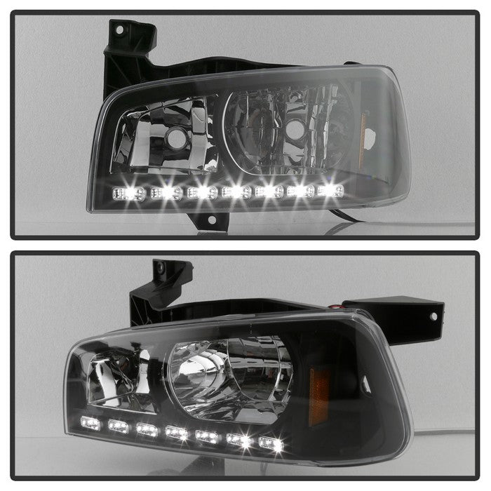 Xtune, Xtune Crystal Headlights Dodge Charger (06-10) [w/ LED DRL Lights] Black / Chrome / Smoke w/ Amber Turn Signal Light