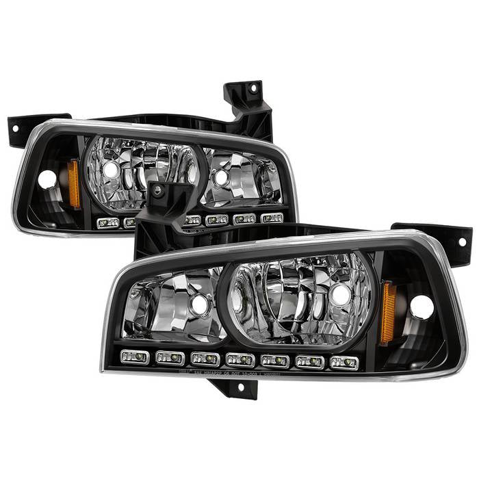 Xtune, Xtune Crystal Headlights Dodge Charger (06-10) [w/ LED DRL Lights] Black / Chrome / Smoke w/ Amber Turn Signal Light