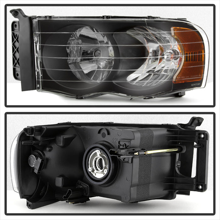 Xtune, Xtune Crystal Headlights Dodge Ram (02-05) Black / Black Smoke / Smoke w/ Amber Turn Signal Light